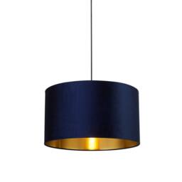 Lighting Collection Navy Velvet Drum Shade Gold Inner Lamp Shade - thumbnail 1