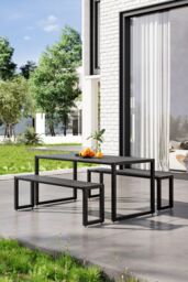 Garden Sanctuary Outdoor Wooden & Metal Garden Table & Benches Set - thumbnail 2