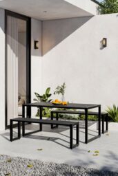 Garden Sanctuary Outdoor Wooden & Metal Garden Table & Benches Set - thumbnail 1