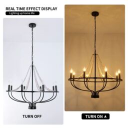 Garwarm 8 - Light Dimmable Wagon Wheel Chandelier with Beaded Accents in Black - thumbnail 5