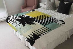 Benjamin Tate Design Geometric Shape & Leaf Print In Yellow & Green Blanket in Natural - Size: 120 cm x 150 cm - thumbnail 3