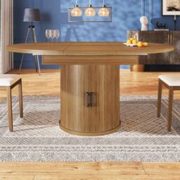 BTM Extendable round dining table with table top extends to oval seats 6 in Brown - thumbnail 2