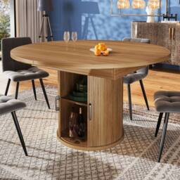 BTM Extendable round dining table with table top extends to oval seats 6 in Brown - thumbnail 6