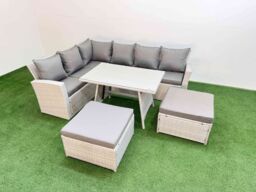 Fimous Garden Outdoor Rattan Furniture Set with 2 Big Footstools 8 Seater in Light Grey - thumbnail 1