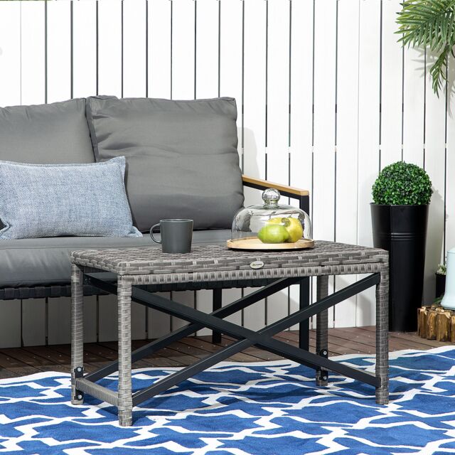 OUTSUNNY Outdoor Coffee Table, PE Rattan Side Table w/ Plastic Board in Grey - image 1
