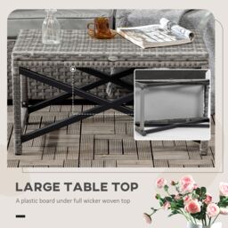 OUTSUNNY Outdoor Coffee Table, PE Rattan Side Table w/ Plastic Board in Grey - thumbnail 5