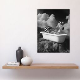 "Artery8 Zebra Bath Time in Bathtub Black White Surreal Wall Art Print in Grey - Size: W24"" x H32""" - thumbnail 4