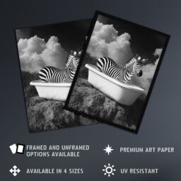"Artery8 Zebra Bath Time in Bathtub Black White Surreal Wall Art Print in Grey - Size: W24"" x H32""" - thumbnail 2