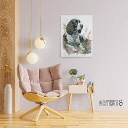 "Artery8 Watercolour English Springer Spaniel Dog Canvas Wall Art Print - Size: W18"" x H24""" - thumbnail 3