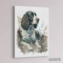 "Artery8 Watercolour English Springer Spaniel Dog Canvas Wall Art Print - Size: W18"" x H24""" - thumbnail 2