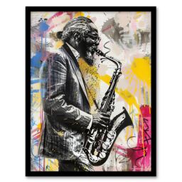 "Artery8 Old Saxophone Player Portrait Street Art Graffiti Framed Art Print - Size: W12"" x H16""" - thumbnail 1
