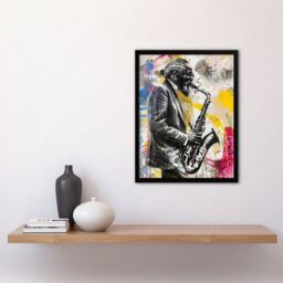 "Artery8 Old Saxophone Player Portrait Street Art Graffiti Framed Art Print - Size: W12"" x H16""" - thumbnail 4
