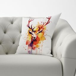 Warren Reed - Designer Watercolour Stag Face Cushions in Orange - Size: 45 cm x 45 cm - thumbnail 3
