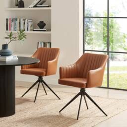 FurnitureboxUK 2x Calla Tan Faux Leather Swivel Dining Chairs