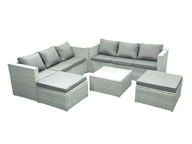 Fimous Rattan Garden Outdoor Furniture Set 8 Seater Rattan Garden Sofa Set with 2 Big Footstools Light Grey Mixed - image 1