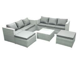 Fimous Rattan Garden Outdoor Furniture Set 8 Seater Rattan Garden Sofa Set with 2 Big Footstools Light Grey Mixed - thumbnail 2