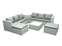 Fimous Rattan Garden Outdoor Furniture Set 8 Seater Rattan Garden Sofa Set with 2 Big Footstools Light Grey Mixed - thumbnail 1
