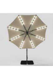 Garden Sanctuary 3m Lighted Garden Parasol with Crank Lift System, Cross Base & Square Base in Beige - thumbnail 5