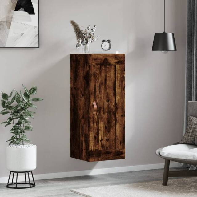 Berkfield Home Wall Mounted Cabinet Smoked Oak 34.5x34x90 cm Engineered Wood in Brown - image 1