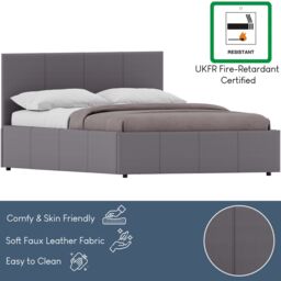 Home Discount Vida Designs Lisbon Small Double Ottoman Leather Bed Frame UKFR Fabric in Grey - thumbnail 3