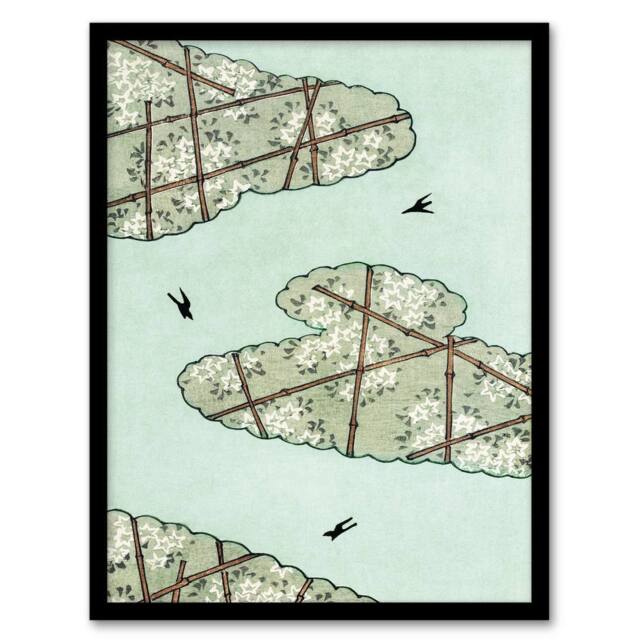 Artery8 Shin Bijutsukai Framed Wall Art Abstract Floral Sky Illustration in Blue - Size: A4 - image 1