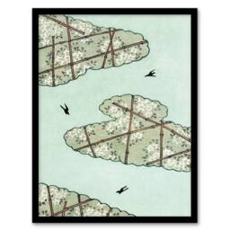 Artery8 Shin Bijutsukai Framed Wall Art Abstract Floral Sky Illustration in Blue - Size: A4 - thumbnail 1
