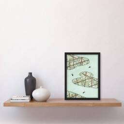 Artery8 Shin Bijutsukai Framed Wall Art Abstract Floral Sky Illustration in Blue - Size: A4 - thumbnail 2