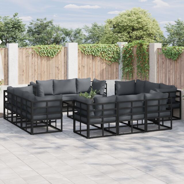 Berkfield Home Garden Sofa Set 12 pcs Black 213 x 71.5 x 71 cm Aluminium - image 1