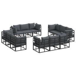 Berkfield Home Garden Sofa Set 12 pcs Black 213 x 71.5 x 71 cm Aluminium - thumbnail 2