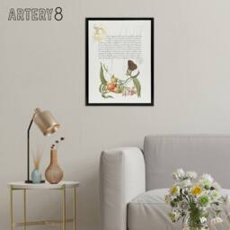 "Artery8 Butterfly Cherries & Milkwort Calligraphy Framed Canvas Wall Art in White - Size: W12"" x H16""" - thumbnail 3