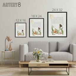 "Artery8 Butterfly Cherries & Milkwort Calligraphy Framed Canvas Wall Art in White - Size: W12"" x H16""" - thumbnail 4