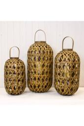 KDMD Medium Oval Bamboo Lantern with Glass Insert in Brown - thumbnail 3