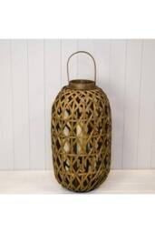 KDMD Medium Oval Bamboo Lantern with Glass Insert in Brown