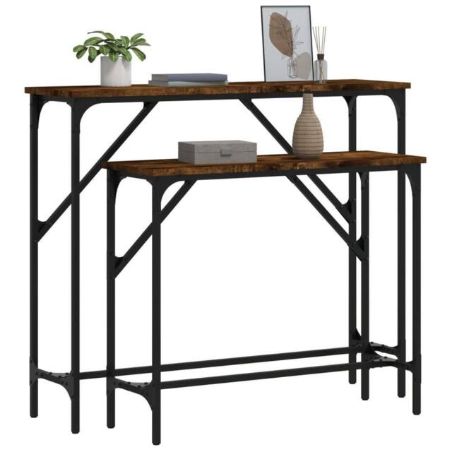 Berkfield Home Decorative Console Tables 2 pcs Smoked Oak Engineered Wood in Brown - image 1