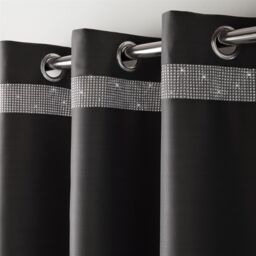 Luxury Living Palace Diamante Ring Top Blackout Curtains in Charcoal - Size: 168 cm width x 229 cm drop - thumbnail 2