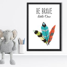 ARTZE Be Brave Tribal Quote Framed Print SIZE: A2 with Black Frame in Bright Blue - Size: A4 - thumbnail 2