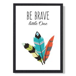 ARTZE Be Brave Tribal Quote Framed Print SIZE: A2 with Black Frame in Bright Blue - Size: A4 - thumbnail 1