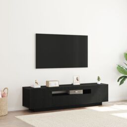Berkfield Home TV Stand with LED Lights - Black Oak, 160x35x40 cm, Made from Engineered Wood - Size: 160 x 35 x 40 cm