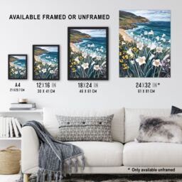 "Artery8 Aberdaron Coastal Wales Daffodils Hills Painting Wall Art Print - Size: W12"" x H16""" - thumbnail 3