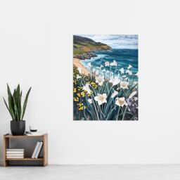 "Artery8 Aberdaron Coastal Wales Daffodils Hills Painting Wall Art Print - Size: W12"" x H16""" - thumbnail 4