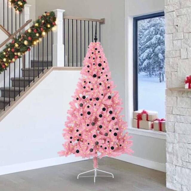 Berkfield Home Artificial Pre-lit Christmas Tree with 300 LEDs Pink 240 cm PVC - image 1