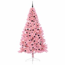 Berkfield Home Artificial Pre-lit Christmas Tree with 300 LEDs Pink 240 cm PVC - thumbnail 3