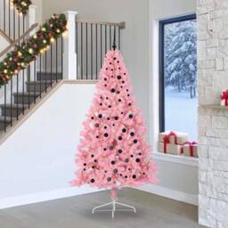 Berkfield Home Artificial Pre-lit Christmas Tree with 300 LEDs Pink 240 cm PVC - thumbnail 1