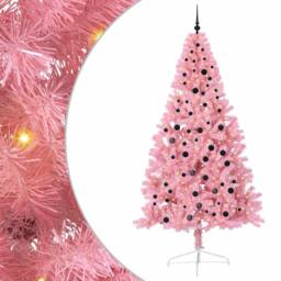 Berkfield Home Artificial Pre-lit Christmas Tree with 300 LEDs Pink 240 cm PVC - thumbnail 2