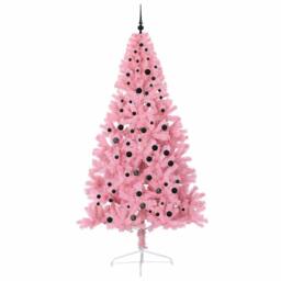 Berkfield Home Artificial Pre-lit Christmas Tree with 300 LEDs Pink 240 cm PVC - thumbnail 4
