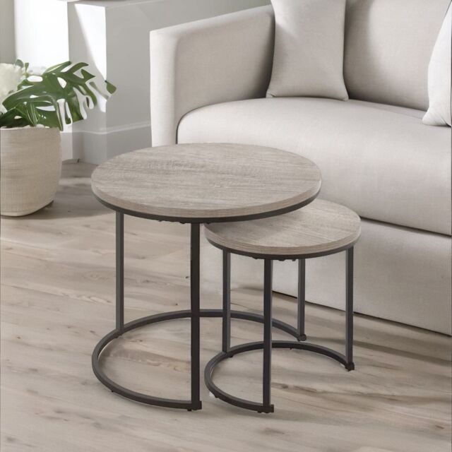 Rafaelo Mobilia Set Of 2 Round Nesting Tables Grey - image 1