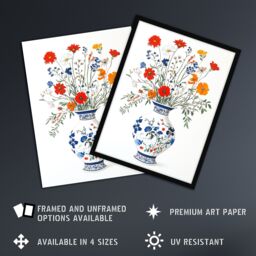 "Artery8 Colourful Wildflower Bouquet Floral Pattern Vase Wall Art Print in Blue - Size: W18"" x H24""" - thumbnail 2