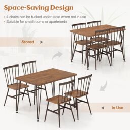 Gymax 5PCS Dining Table Set Kitchen Table & 4-Chair Metal Frame Space-Saving in Brown - thumbnail 4