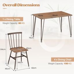 Gymax 5PCS Dining Table Set Kitchen Table & 4-Chair Metal Frame Space-Saving in Brown - thumbnail 3