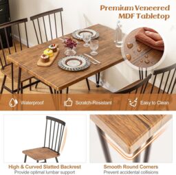 Gymax 5PCS Dining Table Set Kitchen Table & 4-Chair Metal Frame Space-Saving in Brown - thumbnail 2